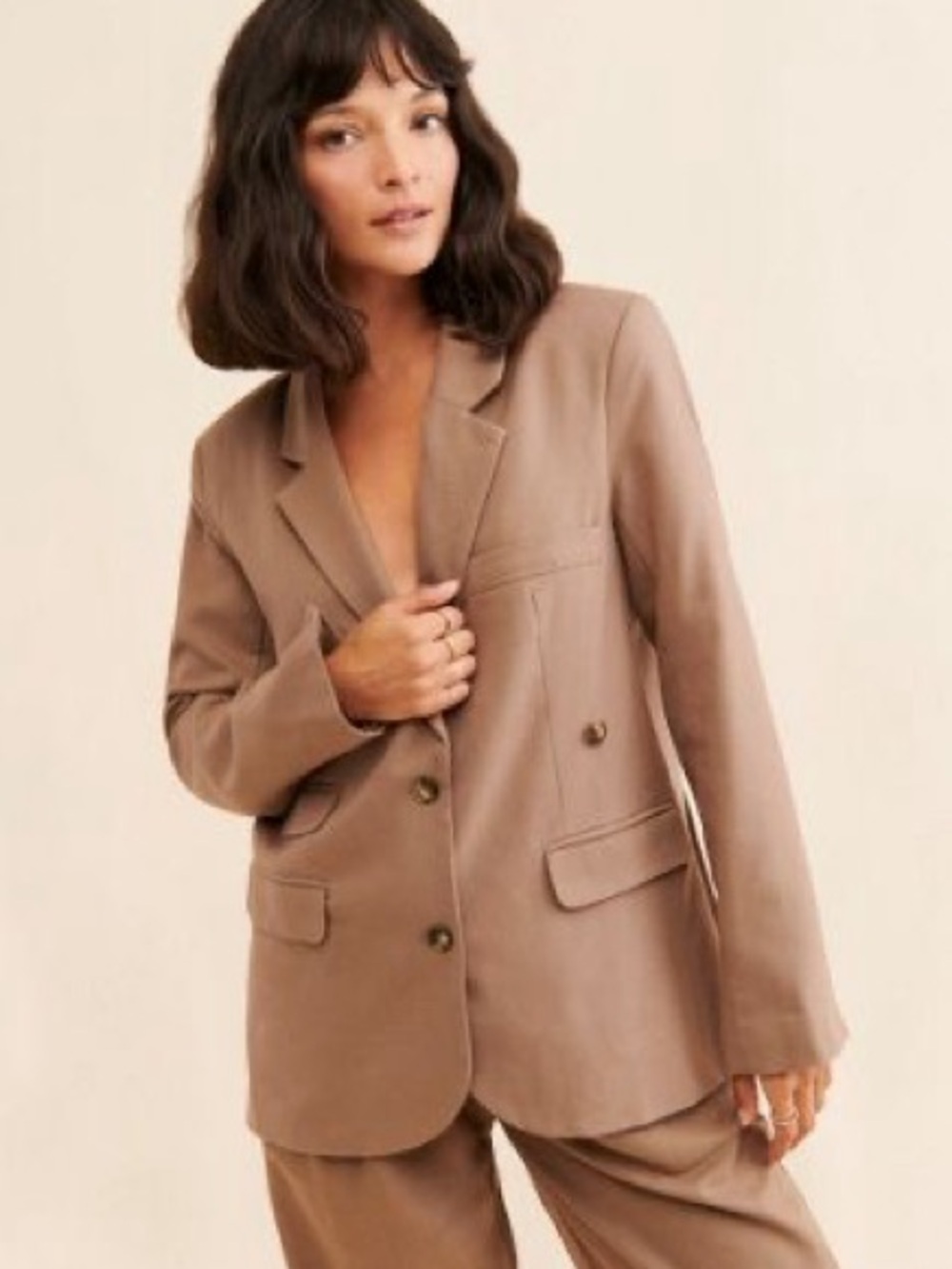 Sovere Free People Double-Breasted Taupe Blazer